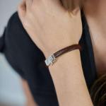 155BRN bracelet silver & leather Female