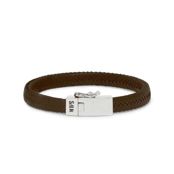 155BRN bracelet silver & leather Male