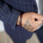 155BRN bracelet silver & leather Male