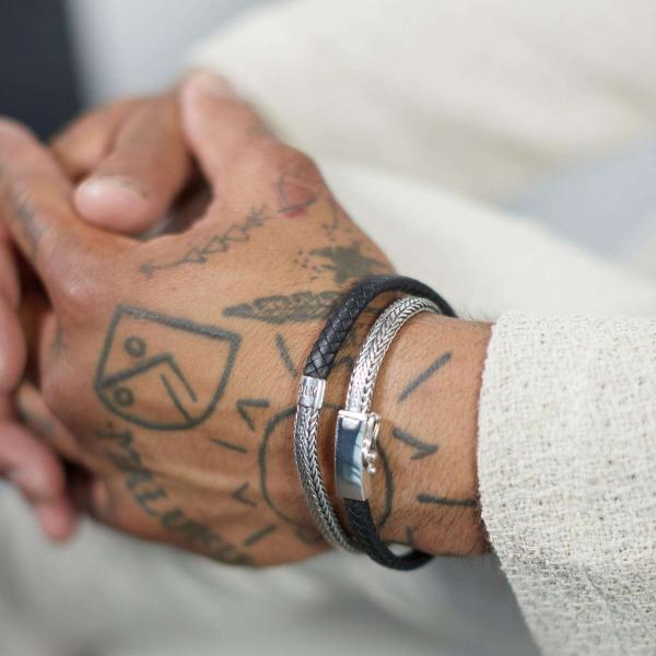 empty wrap bracelet silver & leather black ALPHA Male ALPHA Collection