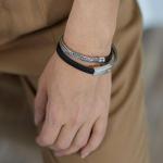 empty wrap bracelet silver & leather black ALPHA Female ALPHA Collection