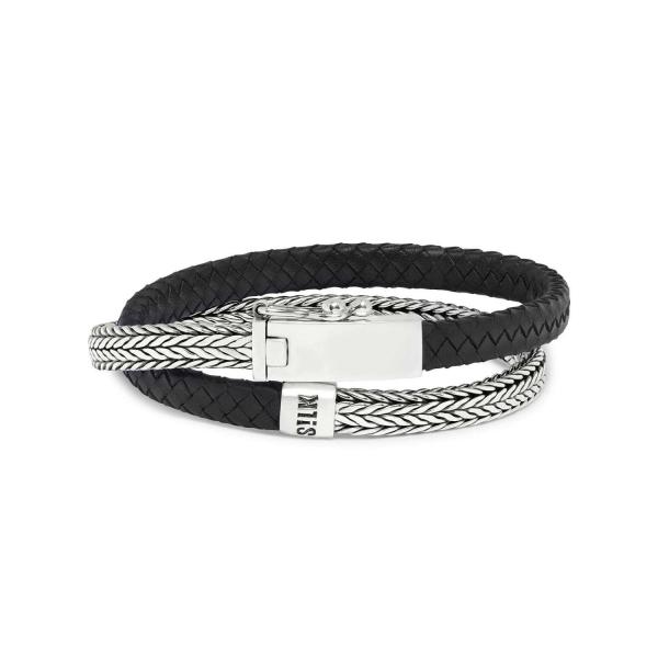 empty wrap bracelet silver & leather black ALPHA ALPHA Collection