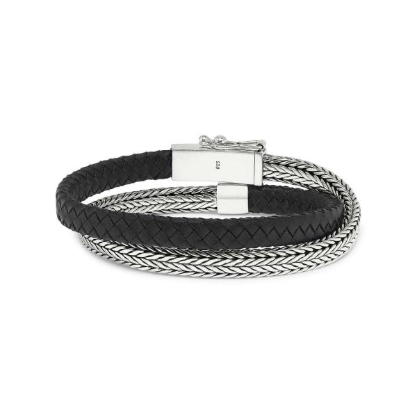 empty wrap bracelet silver & leather black ALPHA ALPHA Collection