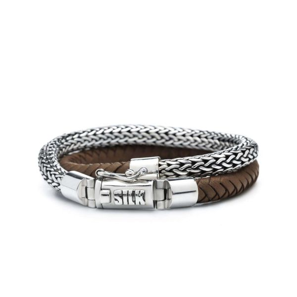 370COG wrap bracelet silver & leather cognac SHIVA