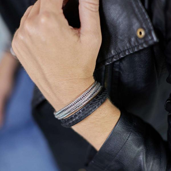 742BLK Bracelet Leather Black Female WEAVE Collection