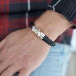 742BLK Bracelet Leather Black Male WEAVE Collection